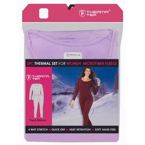 Women Microfiber Fleece Thermal Set Base Layer Top & Bottom, Winter Warm, Purple